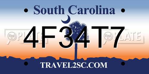 4F34T7 South Carolina License Plate