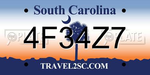 4F34Z7 South Carolina License Plate