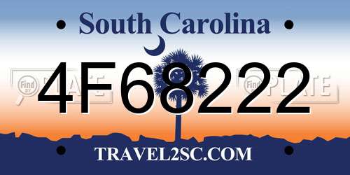 4F68222 South Carolina License Plate