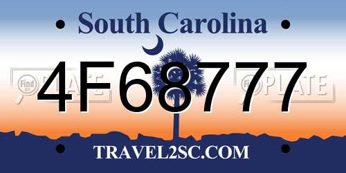 4F68777 South Carolina License Plate