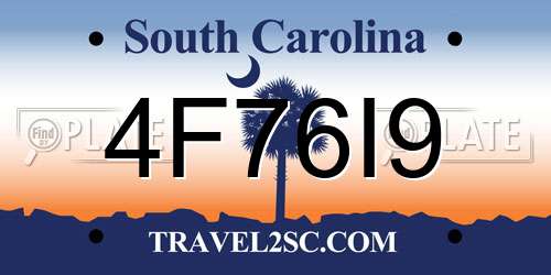 4F76I9 South Carolina License Plate