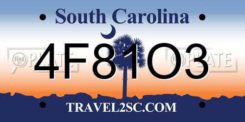 4F81O3 South Carolina License Plate