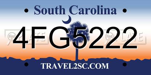 4FG5222 South Carolina License Plate