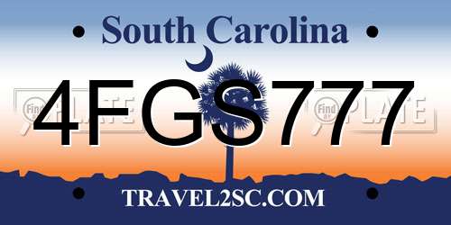 4FGS777 South Carolina License Plate