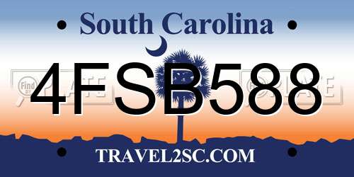 4FSB588 South Carolina License Plate