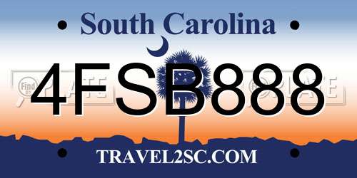 4FSB888 South Carolina License Plate