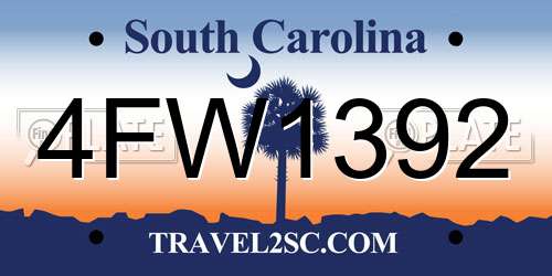 4FW1392 South Carolina License Plate