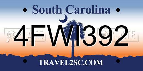 4FWI392 South Carolina License Plate
