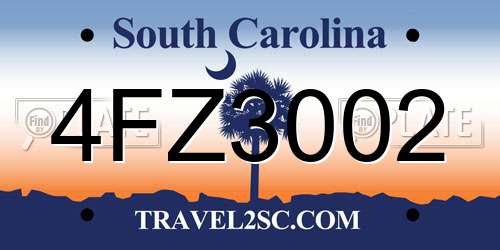 4FZ3002 South Carolina License Plate