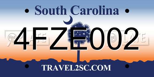 4FZE002 South Carolina License Plate