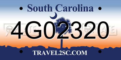 4G02320 South Carolina License Plate