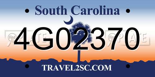 4G02370 South Carolina License Plate