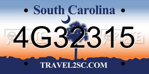 4G32315 South Carolina License Plate