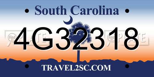 4G32318 South Carolina License Plate