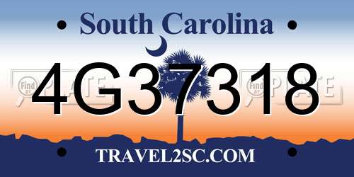 4G37318 South Carolina License Plate