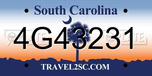 4G43231 South Carolina License Plate