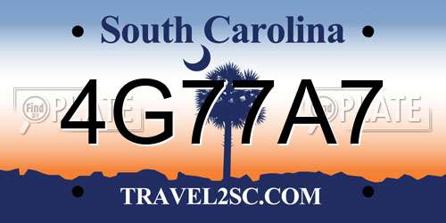 4G77A7 South Carolina License Plate
