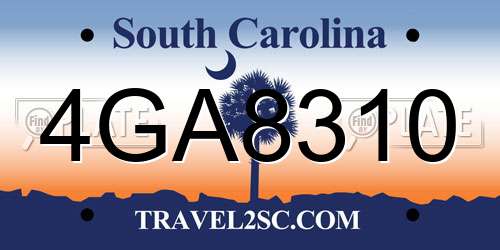 4GA8310 South Carolina License Plate