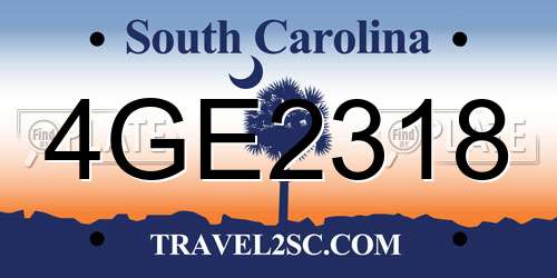 4GE2318 South Carolina License Plate