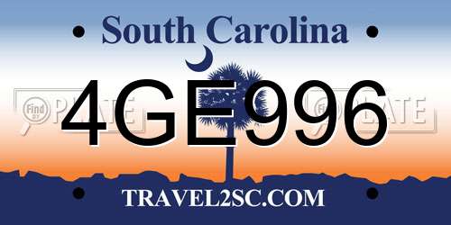 4GE996 South Carolina License Plate
