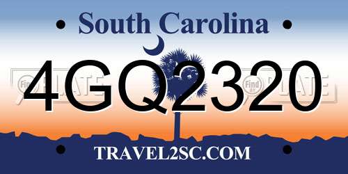 4GQ2320 South Carolina License Plate