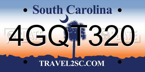 4GQT320 South Carolina License Plate