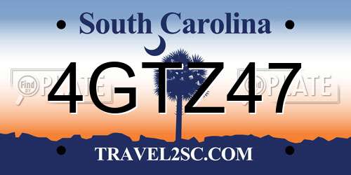 4GTZ47 South Carolina License Plate