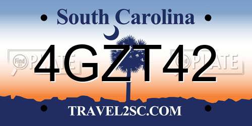 4GZT42 South Carolina License Plate