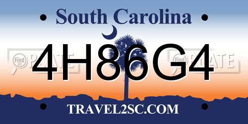 4H86G4 South Carolina License Plate