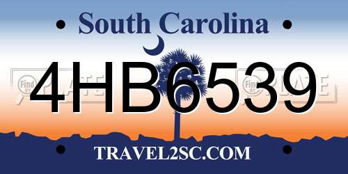 4HB6539 South Carolina License Plate
