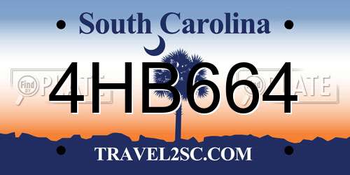 4HB664 South Carolina License Plate