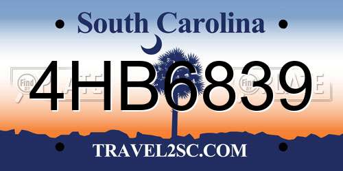 4HB6839 South Carolina License Plate