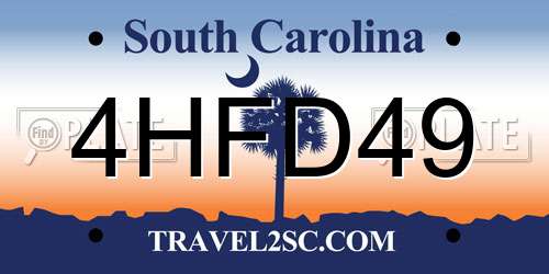 4HFD49 South Carolina License Plate