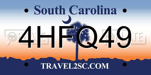 4HFQ49 South Carolina License Plate