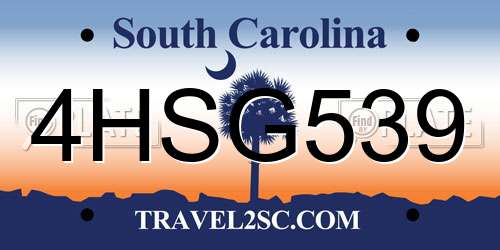 4HSG539 South Carolina License Plate