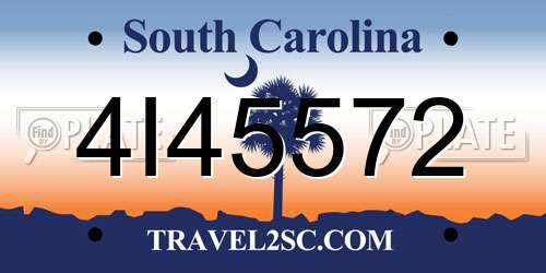 4I45572 South Carolina License Plate