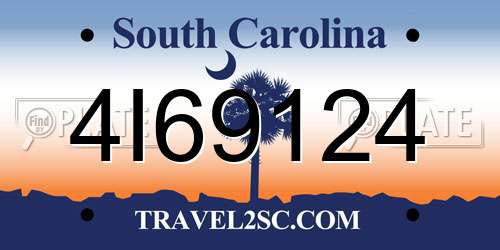 4I69124 South Carolina License Plate