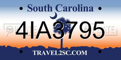 4IA3795 South Carolina License Plate
