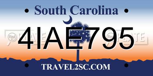 4IAE795 South Carolina License Plate