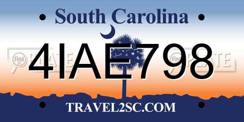 4IAE798 South Carolina License Plate