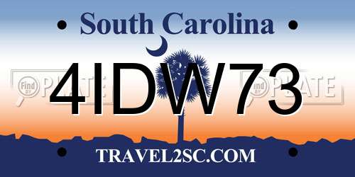 4IDW73 South Carolina License Plate