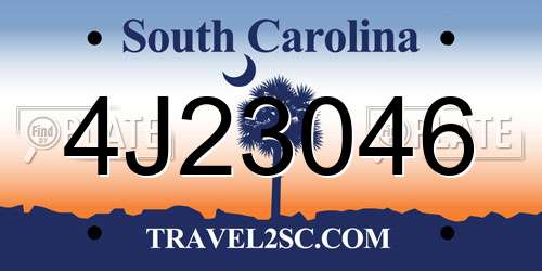 4J23046 South Carolina License Plate