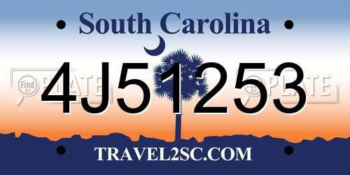 4J51253 South Carolina License Plate