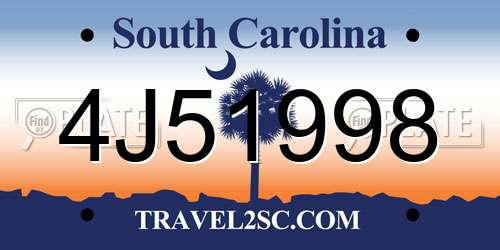 4J51998 South Carolina License Plate