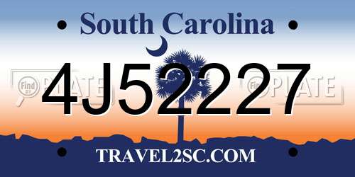 4J52227 South Carolina License Plate