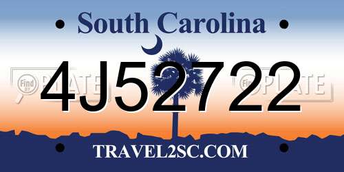 4J52722 South Carolina License Plate