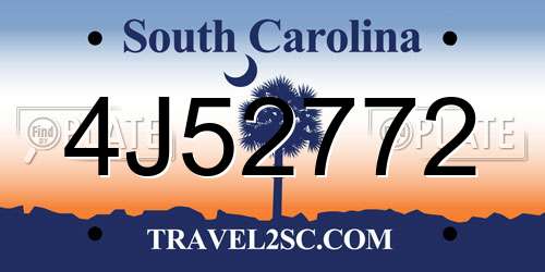 4J52772 South Carolina License Plate