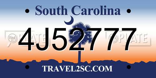 4J52777 South Carolina License Plate