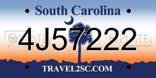4J57222 South Carolina License Plate