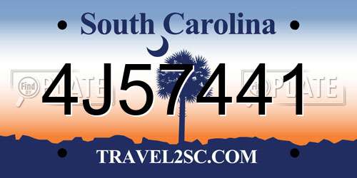 4J57441 South Carolina License Plate